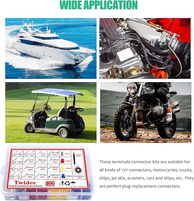 Twidec/800PCS Car Electrical Wire Terminal 21Type 1/1.5/1.8/2.2/2.8/3.5mm Auto Electric Connector Pins Terminal Non-Insulated Plug Removal Male Female Crimp Pins with Crimping Pliers