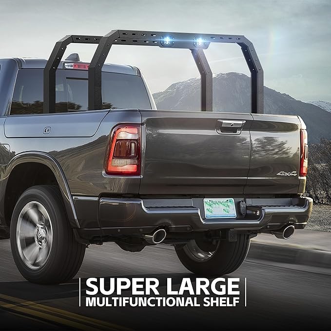 YZONA Adjustable 27-30" High Truck Ladder Bed Racks Compatible with Tacoma/Tundra/Ram 1500/ Silverado & Sierra 1500/ F150/Gladiator JT/Titan/Frontier/Colorado/Canyon/Ranger with 2 LED Lights