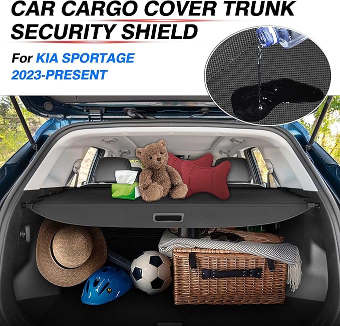 Powerty Retractable Cargo Cover for 2023-2026 Kia Sportage, Canvas Texture Trunk Cover Privacy Screen Rear Security Shade for Sportage Accessories