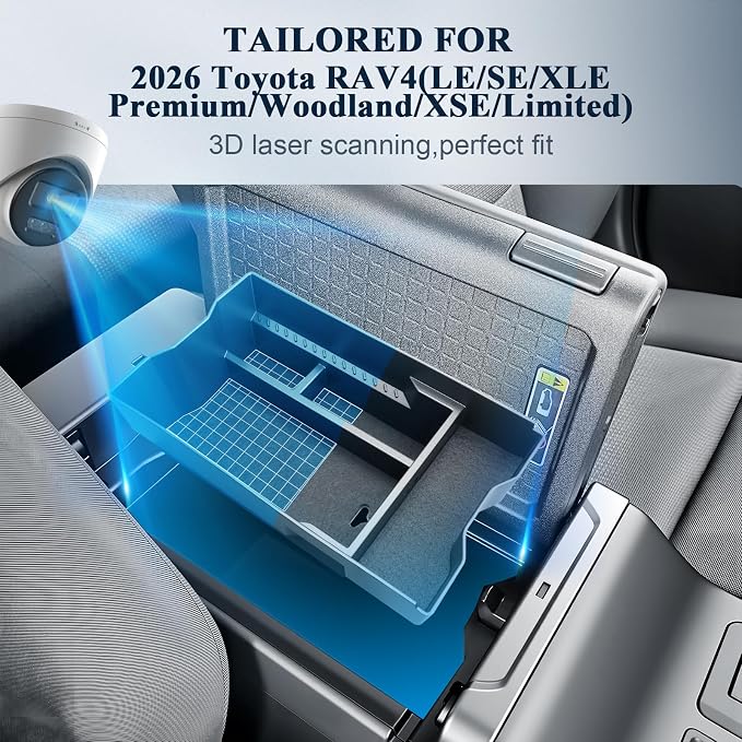 BIBIBO for 2026 Toyota RAV4 Center Console Organizer 2026 Toyota RAV4(LE/SE/XLE Premium/Woodland/XSE/Limited) Console Tray 2026 RAV4 Console Insert Tray