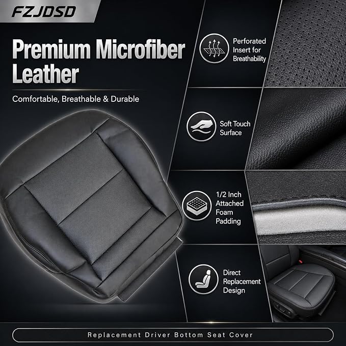 FZJDSD Black Driver Side Bottom & Top Lean Back Perforated Microfiber Leather Replacement Seat Covers Compatible with Mercedes Benz E-Class W212 E200 E250 E300 E350 E550 Sedan Wagon 2010-2016