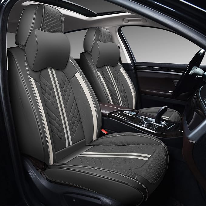 GXT Deluxe Faux Leather Full Coverage Car Seat Cover Anti-Slip Universal Fits for Sedans SUV Pick-up Truck with Headrests,Interior Accessories(Dark Grey)