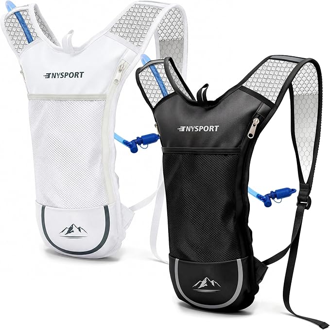 2 Pack Hydration Backpack Pack with 2L Hydration Bladder, TNYSPORT Lightweight Breathable Water Backpack with 3 Layer Pockets, Reinforced Shoulder Straps for Hiking Running Cycling