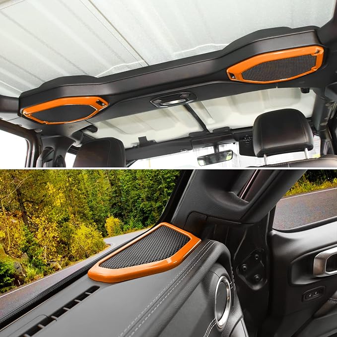 JeCar Orange Interior Speaker Cover Bezel Trim Kit for 2018-2023 Jeep Wrangler JL JLU & Gladiator JT Interior Accessories