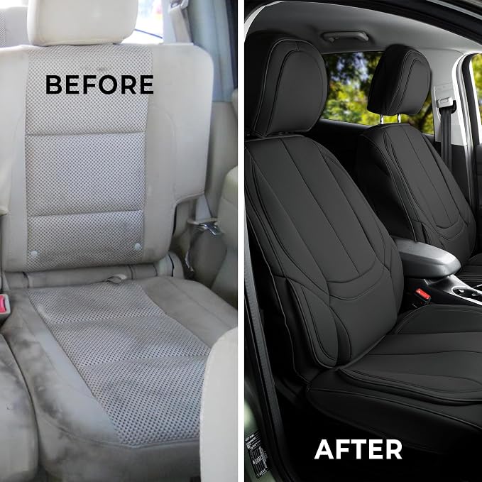 ZONETECH Full Set of 5 Seat Covers for Cars, Waterproof Nappa Leather,Universal Auto Interior Fit for Most Sedans SUV Pick-up Truck (Black)