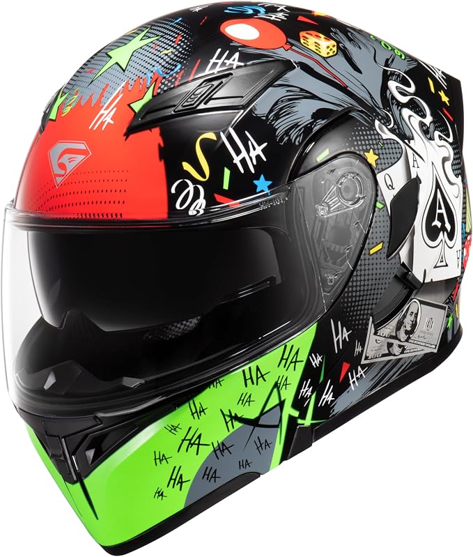 KYPARA Motorcycle Dual Visor Flip up Modular Full Face Helmet with DOT Certification of Impressionism