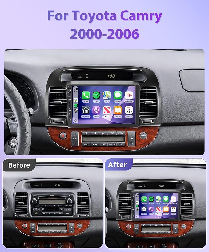Rimoody 4G+64G Android 15 Car Stereo for Toyota Camry 2000-2006, 9 Inch Incell Touchscreen with Physical Buttons, Wireless CarPlay Android Auto GPS WiFi Bluetooth FM RDS EQ SWC Type-C Backup Camera
