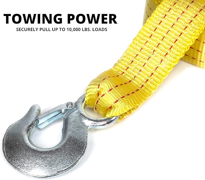NEIKO 51005A Heavy-Duty Tow Strap with Hooks, 2 Inches by 20 Feet, Woven Polyester Webbing, and 10,000-Pound Capacity, HD Truck Recovery Strap and ATV Tow Strap, Tow Rope for Vehicles