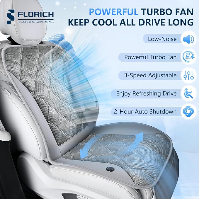 Upgraded Cooling Car Seat Cover, 12V-24V Ventilated Car Seat Cushion, 3-Speed Adjustable Cooling Car Seat Cushion, Breathable Mesh & Leather Cooling Seat Pad Universal Fit Car SUV Truck Van-Gray