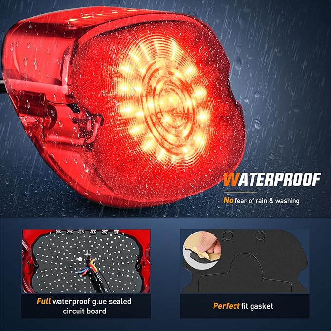 Nilight LED Tail Light Motorcycle Brake Turn Signal Driving License Plate Rear Lights Red Housing Plug and Play Compatible with Harley Davidson Dyna Sportster 883 1200 Road King Glide