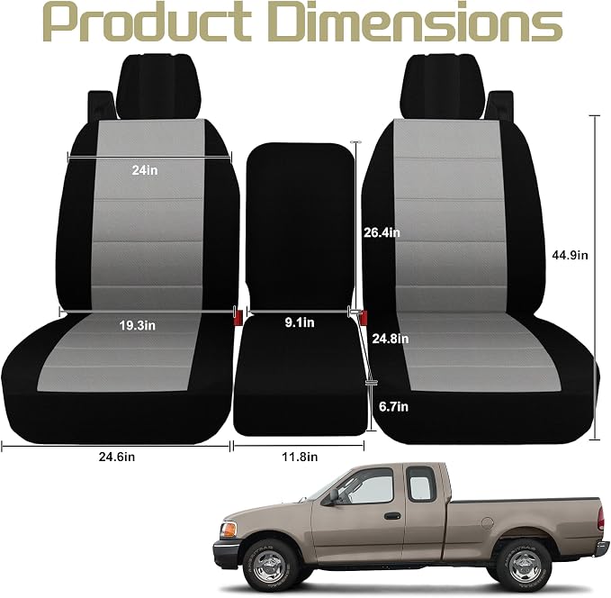Jokuye 40/20/40 Split Front Bench Seat Covers for Ford F150 XL Standard Cab 2004 2005 2006 2007 2008, Heavy-Duty Oxford Fabric with Integrated Seatbelts & Center Armrest Cover - Gray