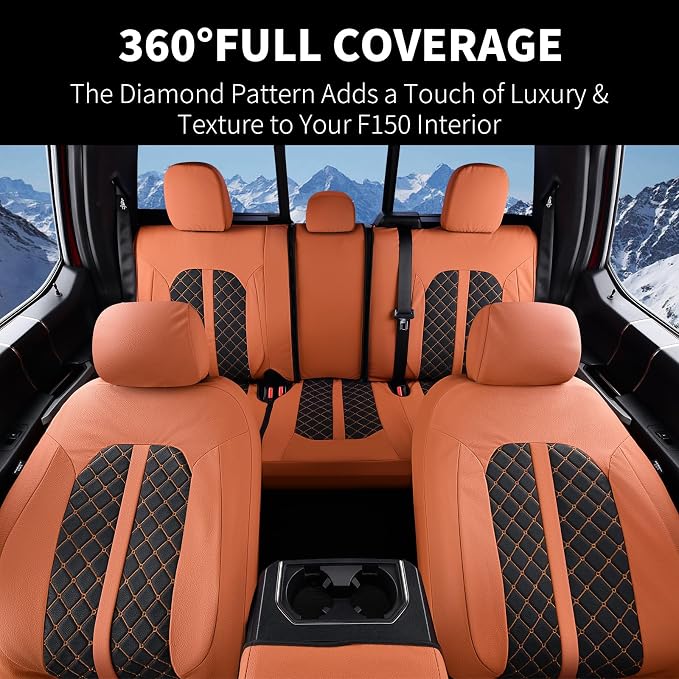Truckiipa Ford F150 Seat Covers Full Set, Waterproof Automotive Custom Seat Covers for 2015-2026 Ford F150 SuperCrew, 2017-2026 F250 F350 F450 Super Duty Crew Cab, Full Set, Brown&Black