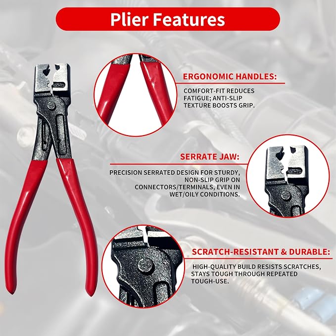 Electrical Disconnect Pliers for Cars 5-Piece - Electrical Connector Disconnect Tool Set, Automotive Plug Connector Separator Removal Tool & Hose Clamp Pliers(Straight+60 Degree)