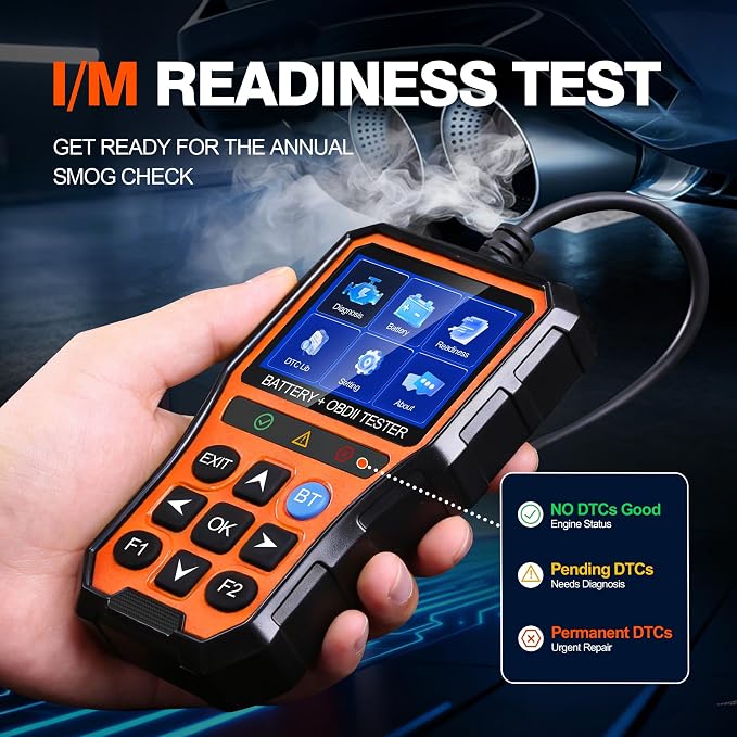 2-in-1 PRO OBD2 Scanner Diagnostic Tool, Car Code Reader with Battery Tester, Check Engine Code Reader with Reset OBDII, Real-Time Date, DTC Lookup, Scan Tool for All OBDII Protocol Cars Since 1996