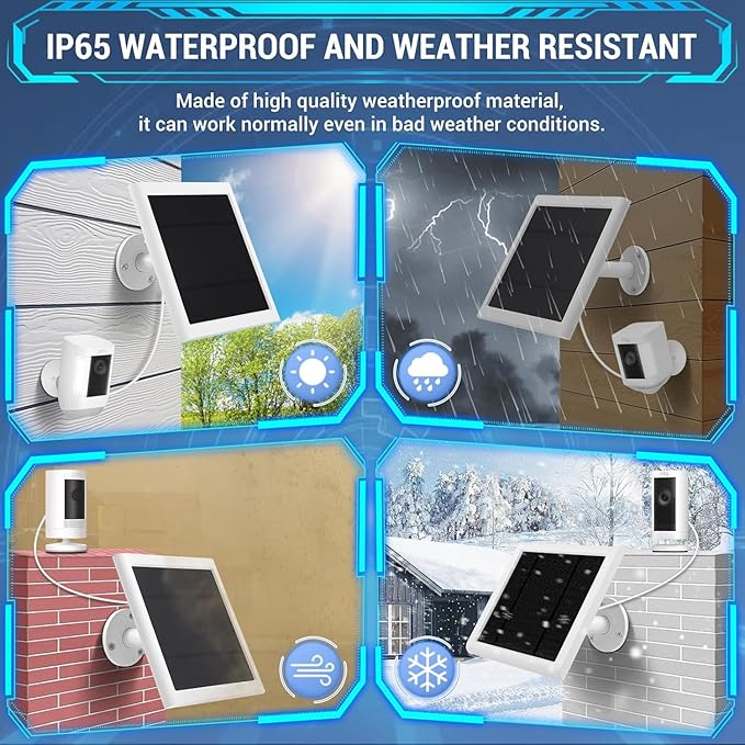 IP65 Solar Panel Outdoor for Ring Cameras (White 2P) Spotlight Cam Plus/Pro Stick Up Cam/Pro Wireless Outdoor with 10FT/3M Long Cable Dustproof Waterproof
