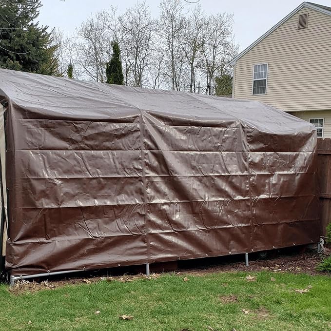 Tarps Heavy Duty Waterproof, 16 Mil Large Tarps with Grommets, UV Resistant and Tear&Fade Resistant, Brown Heavy Duty Tarps for Outdoors Patio Camping, 12 * 24 FT