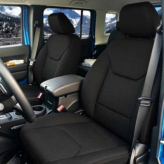 Custom Seat Covers for Wrangler JK 2013 2014 2015 2016 2017 2018 4 Door Heavy Duty Cloth Protector Interior Accessories，Waterproof & Machine Washable, Foam Padded - Black（Front）