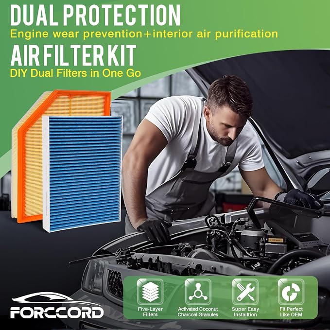 Cabin & Engine Air Filter Fit for Volvo S60 2019-2025 L4 2.0L, S90 2017-2025 L4 2.0L, V60 2020-2025 L4 2.0L Activated Carbon Cabin Filter Replacement CF12155 31370089 Car Accessories
