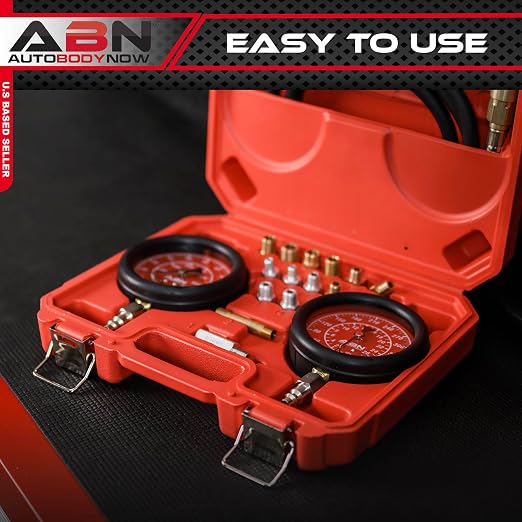 ABN Engine Oil Pressure Tester Tool Kit – Professional Oil Pressure Gauge Kit up to 400 PSI, High and Low Pressure Gauge Kit for Engine Diagnostic, Engine Oil Pressure Tool Kit | Engine Oil & Transmission Gauge Kit, Dual Gauges 0-100 & 0-400 PSI, 14 Ad...