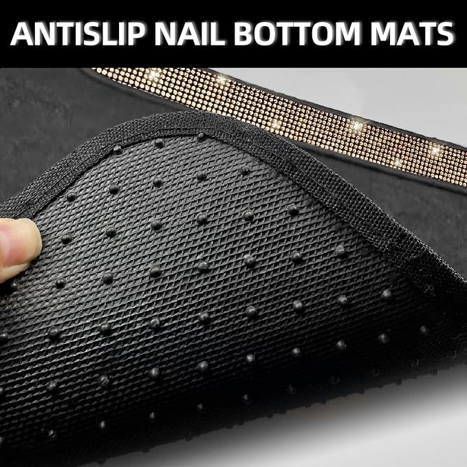 NBTEPEM Bling Car Floor Mats Full Set, Universal Fit Most Cars,SUV, Trucks, 4 pcs Sparkle Glitter Diamond Carpet for Women Girls with Anti-Slip Pad (Champagne Diamond)