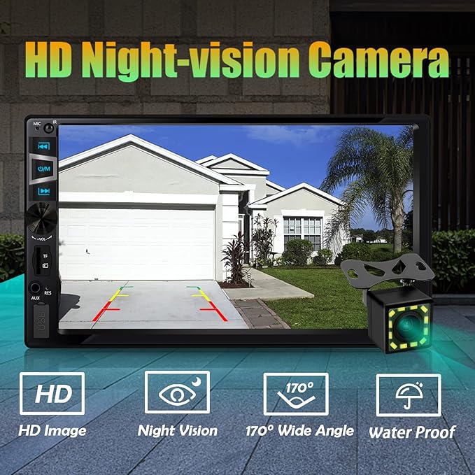 New Double Din Car Stereo with Wireless CarPlay & Android Auto, 7 in HD Car Radio with Bluetooth, USB/SD/AUX Input, FM, SWC, Subwoofer Support -HD Touchscreen Radio for Seamless Car Audio Integration