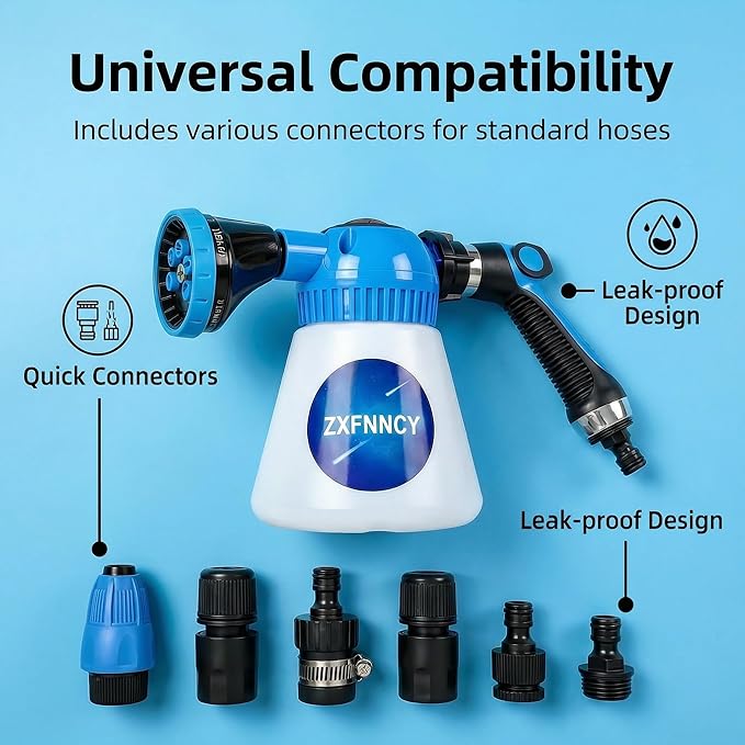 Foam Sprayer for Garden Hose, 2-in-1 Dog Wash Sprayer & Car Foam Cannon, Adjustable Soap Dispenser Gun with 6 Spray Patterns for Pet Bathing, Horse Grooming, Window Cleaning & Plants