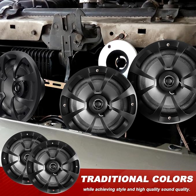 2 Pairs 2-Way Coaxial Car Audio Speakers Full Range Speakers with Powerful Sound and Easy Installation Enhanced Bass Response Black Car Loudspeaker (6.5")