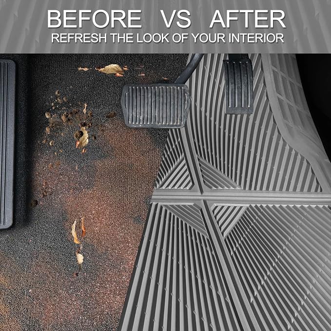 CAR PASS Gray Rubber Floor Mats&Cargo Liner,Waterproof Truck Mats Heavy Duty,All Weather Trim-to-Fit Automotive Mat for Car Truck SUV,Anti-Slip Easy Clean Durable,Full Set 5-Piece,3D Emboss All Grey