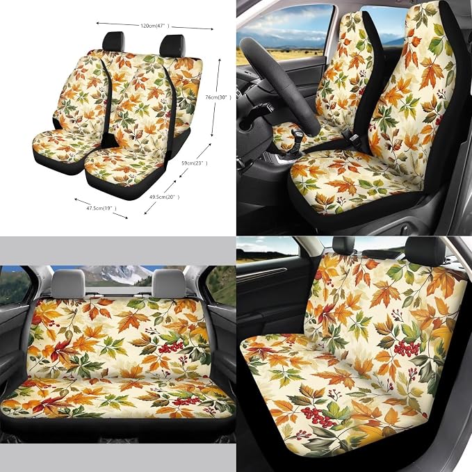 Maple Leaf Car Accessories Car Seat Covers Full Set with Steering Wheel Covers+Seat Belt Pads+Coasters+Keychain+Lipstick Holder Universal Fit 13 Pack Fall Car Decor