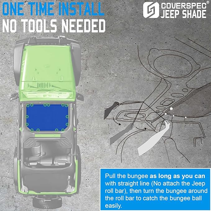 JK Sun Shade Top Compatible with Jeep Wrangler 4 Door 2007 to 2018 Sunshade Sunroof Bikini Cover Blocks UV Wind Noise Blue Mesh for Front