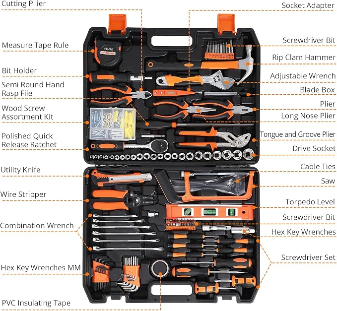 GarveeTech 236 Piece Tool Set, Socket Wrench General Home/Auto Repair Tool Kit, Combination Package Mixed Tool Set Hand Tool Kit with Plastic Toolbox Storage Case