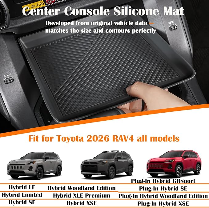 2026 RAV 4 Center Console Organizer Tray Compatible with Toyota 2026 RAV 4 XSE GR Sport Hybrid Limited XLE Woodland 2026 RAV 4 Interior Accessories, High-Grade Silicone Material