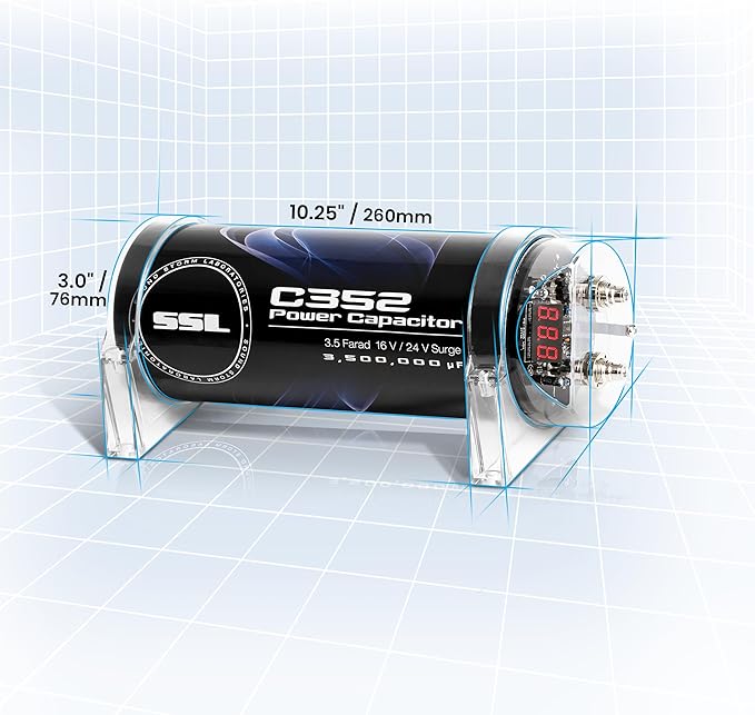 Sound Storm Laboratories C352 Car Audio Capacitor – 3.5 Farad, Energy Storage, Enhance Bass from Stereo, for Amplifier and Subwoofer, Warning Tones, LED Voltage Meter