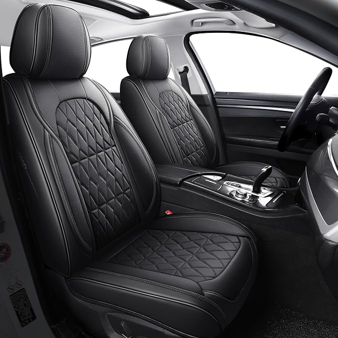 Aierxuan Front Car Seat Covers Waterproof Leatherette Universal Fit Toyota Sienna Rav4 4Runner Camry Corolla Yaris Prius Honda Pilot Ridgeline Insight Odyssey Crosstour Accord, Black