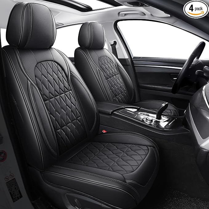 Aierxuan Waterproof Leather Car Seat Covers Full Coverage Universal Fit Honda Civic Toyota Highlander Camry Ford Fusion Kia Soul Nissan Mazda Acura TXL RDX(Full Set, Black)