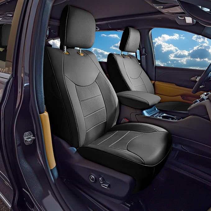 FH Group Custom Fit Car Seat Covers Specifically Made for Chrysler Pacifica 2021-2025 Front - Front Set (with DVD & Armrest), Faux Leather, Black