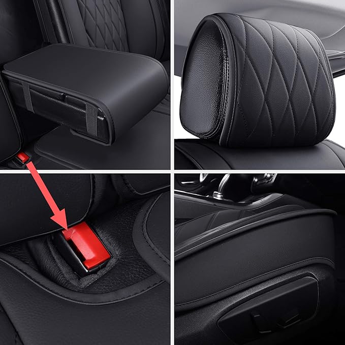 Aierxuan 5 Car Seat Covers Waterproof Leather Universal Compatible with Honda CRV Civic Accord Odyssey HRV Elantra Ford Yaris Sienna Jeep Chevy Subaru Nissan Rogue Soul Toyota(Full Set, Black)