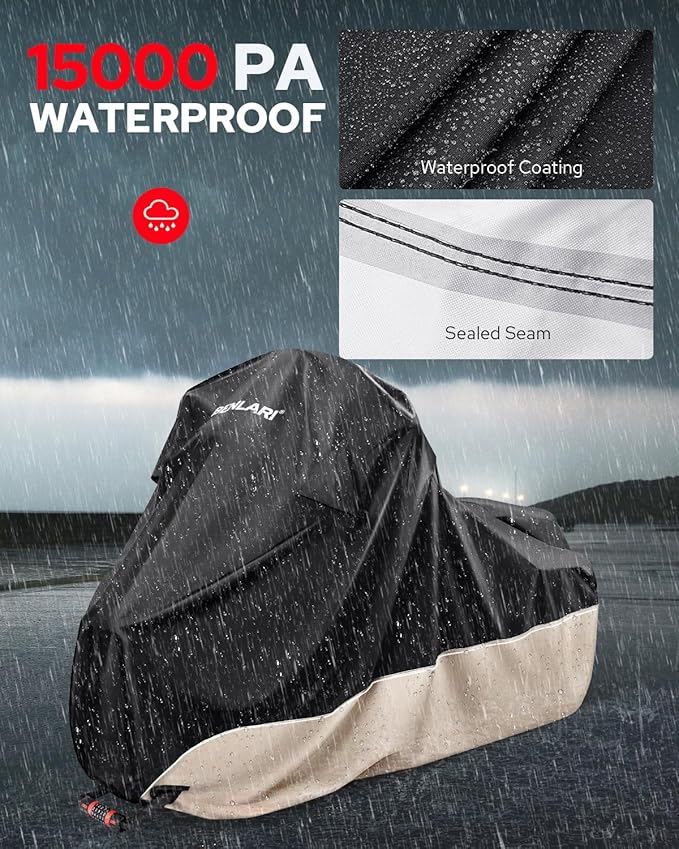 Benlari Waterproof Motorcycle Cover with Side Top Box Compatible with Harley Davidson Touring Models Road King Street Glide Road Glide Electra Glide Outdoor All Weather Protection, L,107" x 43" x 50"