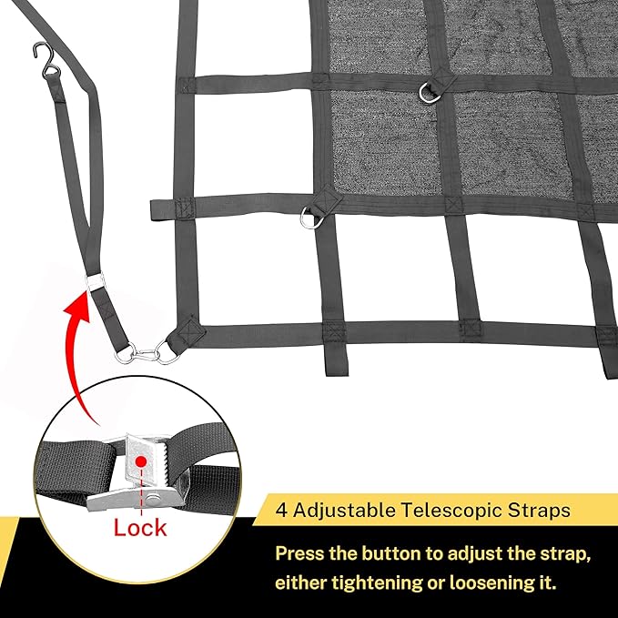 6'×4.75'Cargo Net with Mesh,Basic Waterproof,Breathable,UV Protection,4 Adjustable Straps with Carabiners & S-Hooks.Cargo Net for Pickup Truck Bed is Suitable for Trailer,Pickup Truck,Boat,Jeep,SUV