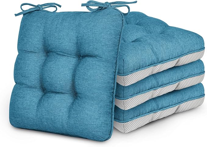 Love's cabin Memory Foam Chair Cushions Set of 4, 19"x19"x3.5" Indoor & Outdoor Seat Pads for Dining, Kitchen, Office, Patio Chairs - Blue