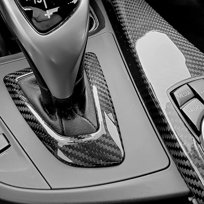 Real Carbon Fiber Center Console Trim Kit Compatible with 2012-2019 BMW 3 Series F30 F31 F34, 2014-2020 BMW 4 Series F32 F36, Gear Shift Panel & Multimedia Button Cover – Not Fit F33