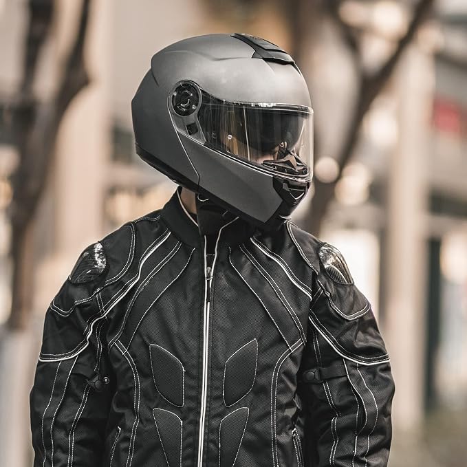 ILM Adult Motorcycle Modular Full Face Helmet Flip up Dual Visor DOT Approved Model 159(Gray,Small)