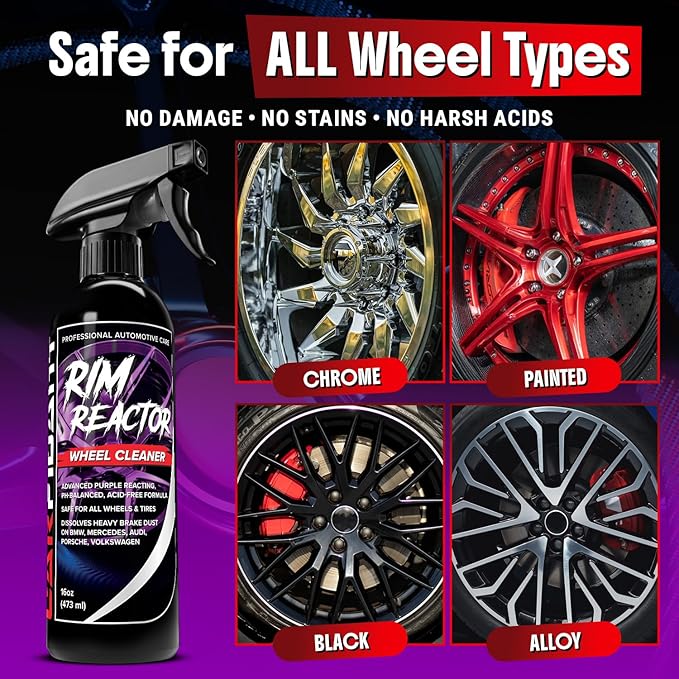 Rim Reactor Wheel Cleaner Spray – Gel Concentrated Formula – Removes Brake Dust, Grime & Dirt – Non-Acid, pH Neutral – Safe for Alloy, Aluminum, Chrome & Black Wheels – Rim Care Solution – Gallon