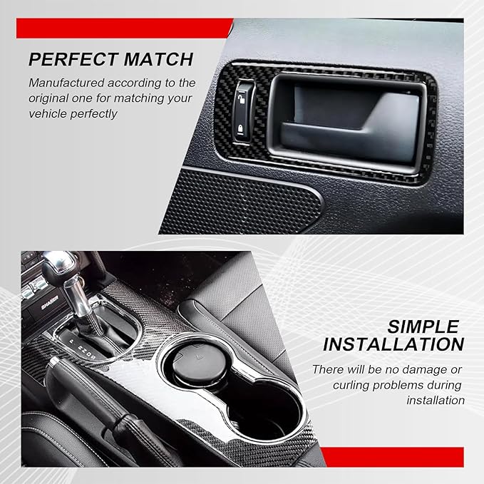FZJDSD 22PCS Black Carbon Fiber Style Interior Trim Cover Stickers Compatible with Ford Mustang 2005-2009, Carbon Fiber Style Center Console Dashboard Panel Trim Cover Stickers Kit