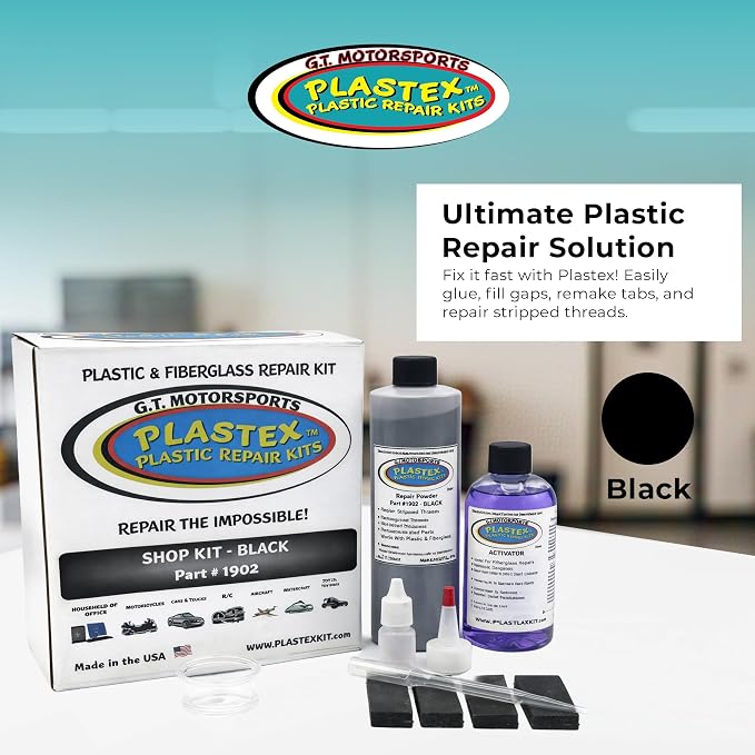 Plastex Plastic Repair Kits - Easily Glue, Repair or Remake Broken Plastic, Fiberglass, Wood & More!. (XL Black Kit)