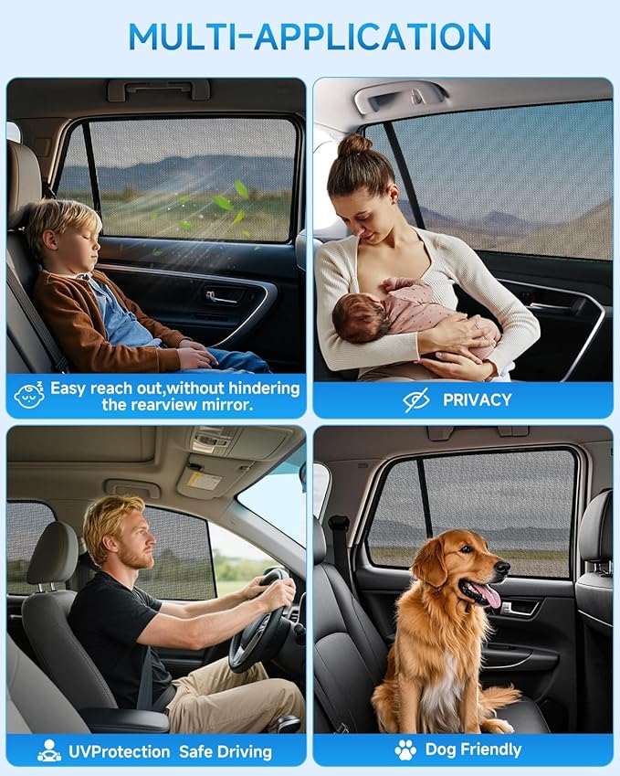 Car Window Shades for Toyota RAV4(2013-2018),4 Pack Car Window Cover for Baby Sun Shade Blocker Breathable Mesh,Reduce UV Rays & Heat Insulation Privacy Protection for Camping, Travel, Sleep