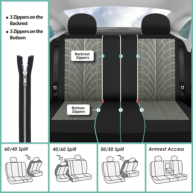FH Group Three Row Set 7 Seater Gray Travel Master Car Seat Covers, Airbag and Split Rear Car Seat Cover Universal Fit Interior Accessories for Cars Trucks & SUV Automotive Seat Covers