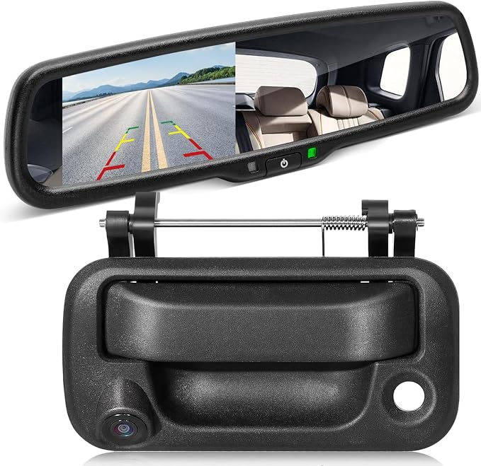 EWAY Tailgate Latch Handle Backup Reverse Camera with 4.3" Rear View Mirror Monitor Kit for 2004-2016 Ford F150 F250 F350 F450 F550 Super Duty, Rearview Reversing Interior Mirror Replacement