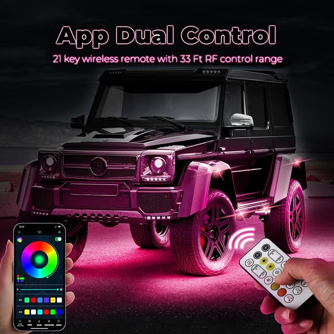 4 Pods Full Angle RGB Rock Lights Compatible with 12V Trucks Jeep UTV SUV ATV Boat Golf Cart, Waterproof Multi-Color, App/Remote Control Led Rock Lights with Music Mode(Patented)
