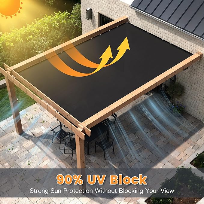 90% Sun Shade Cloth with Grommets, Customizing Outdoor Pergola Shade Cover, Heavy-Duty Mesh Tarp Patio Sun Screen for Lawn Garden Backyard, 11X13 FT, Black